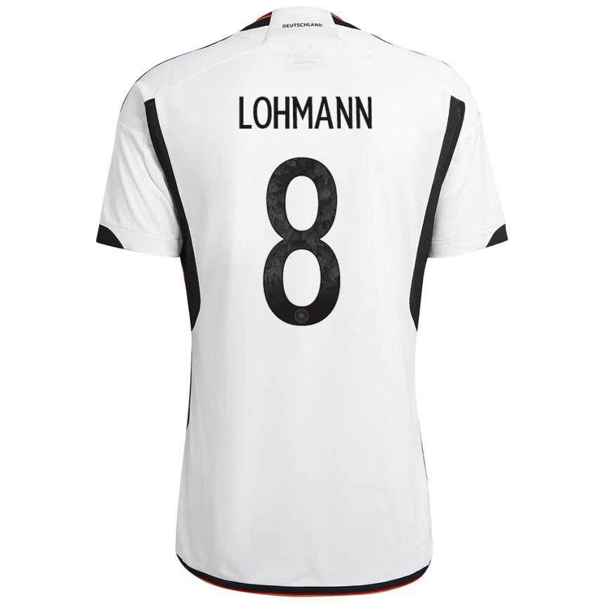 Niño Camiseta Alemania Sydney Lohmann #8 Blanco Negro 1ª Equipación 22-24 La Camisa