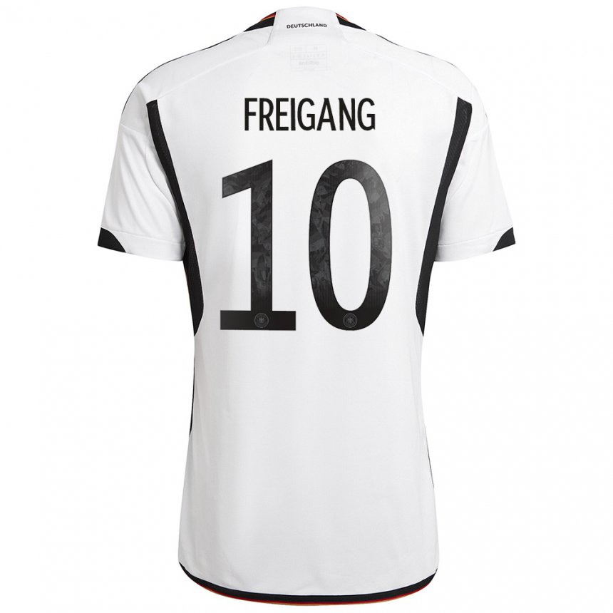 Niño Camiseta Alemania Laura Freigang #10 Blanco Negro 1ª Equipación 22-24 La Camisa