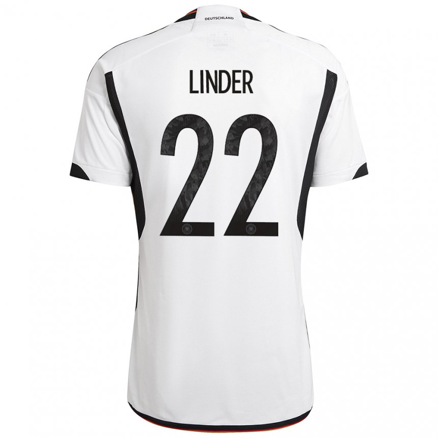 Niño Camiseta Alemania Sarai Linder #22 Blanco Negro 1ª Equipación 22-24 La Camisa