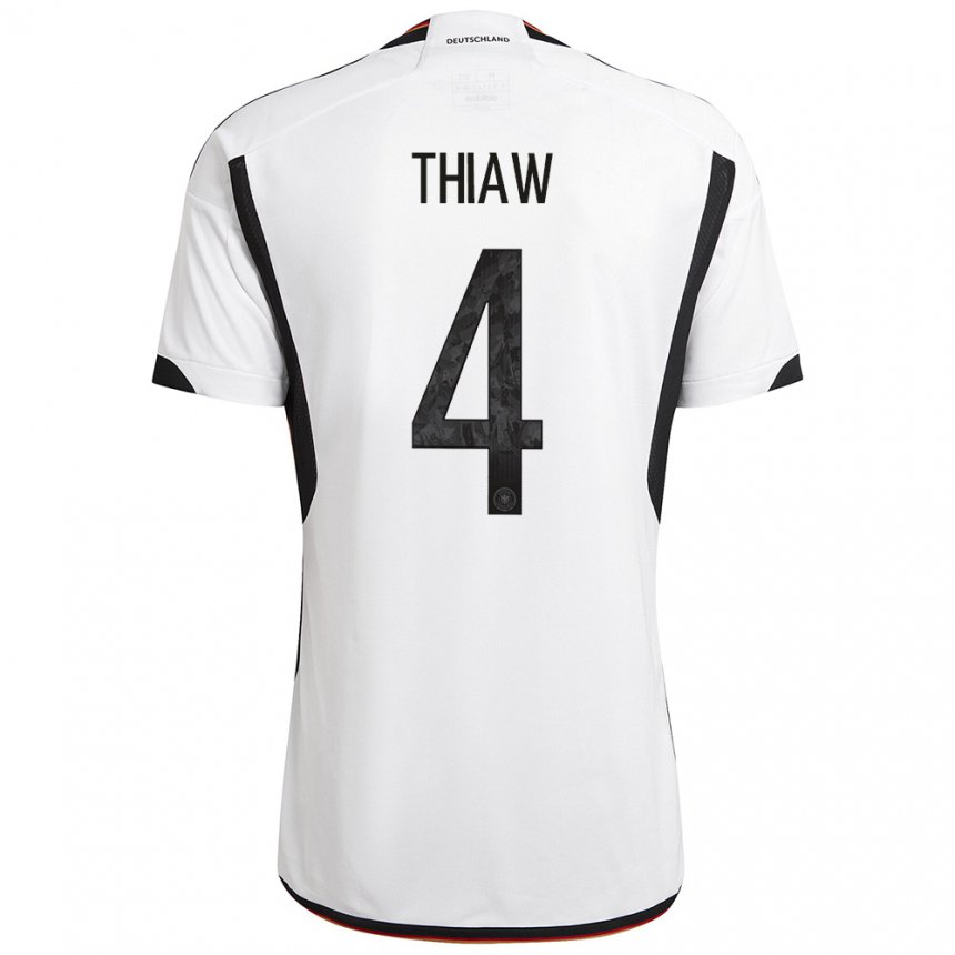 Niño Camiseta Alemania Malick Thiaw #4 Blanco Negro 1ª Equipación 22-24 La Camisa