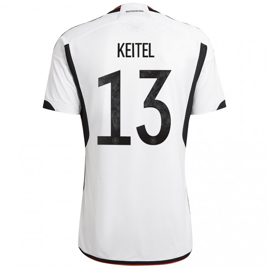 Niño Camiseta Alemania Yannik Keitel #13 Blanco Negro 1ª Equipación 22-24 La Camisa