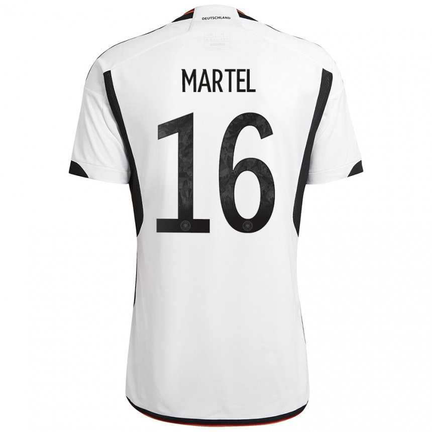 Niño Camiseta Alemania Eric Martel #16 Blanco Negro 1ª Equipación 22-24 La Camisa