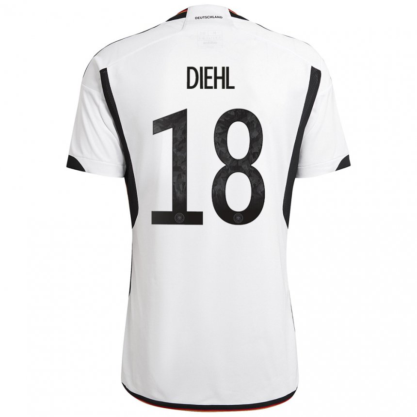 Niño Camiseta Alemania Justin Diehl #18 Blanco Negro 1ª Equipación 22-24 La Camisa