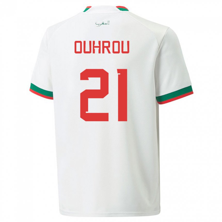 Niño Camiseta Marruecos Marouane Ouhrou #21 Blanco 2ª Equipación 22-24 La Camisa