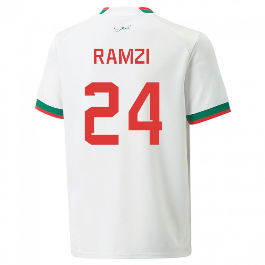 Niño Camiseta Marruecos Achraf Ramzi #24 Blanco 2ª Equipación 22-24 La Camisa