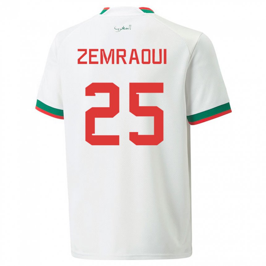 Niño Camiseta Marruecos Oussama Zemraoui #25 Blanco 2ª Equipación 22-24 La Camisa