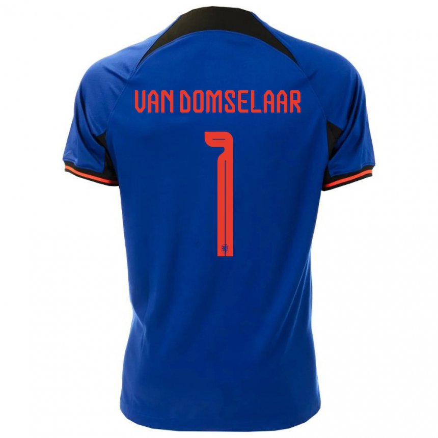 Niño Camiseta Países Bajos Daphne Van Domselaar #1 Azul Real 2ª Equipación 22-24 La Camisa