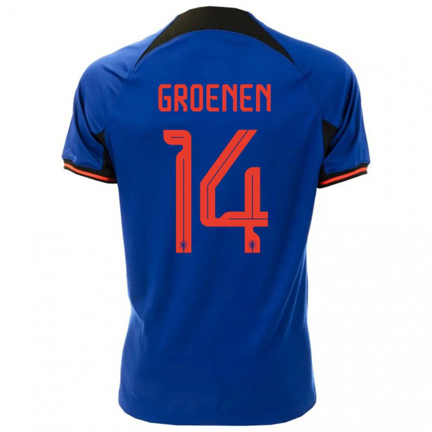 Niño Camiseta Países Bajos Jackie Groenen #14 Azul Real 2ª Equipación 22-24 La Camisa