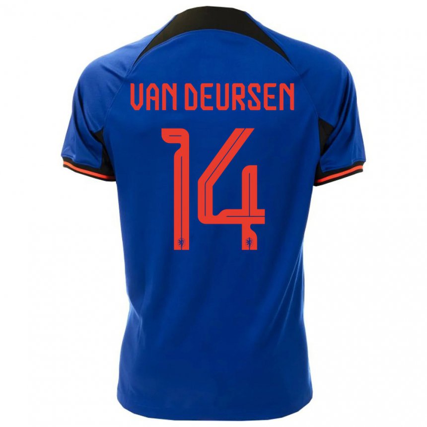 Niño Camiseta Países Bajos Eva Van Deursen #14 Azul Real 2ª Equipación 22-24 La Camisa