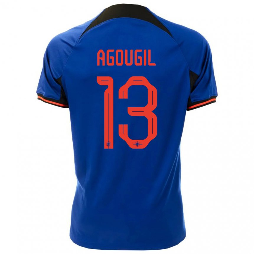 Niño Camiseta Países Bajos Oualid Agougil #13 Azul Real 2ª Equipación 22-24 La Camisa