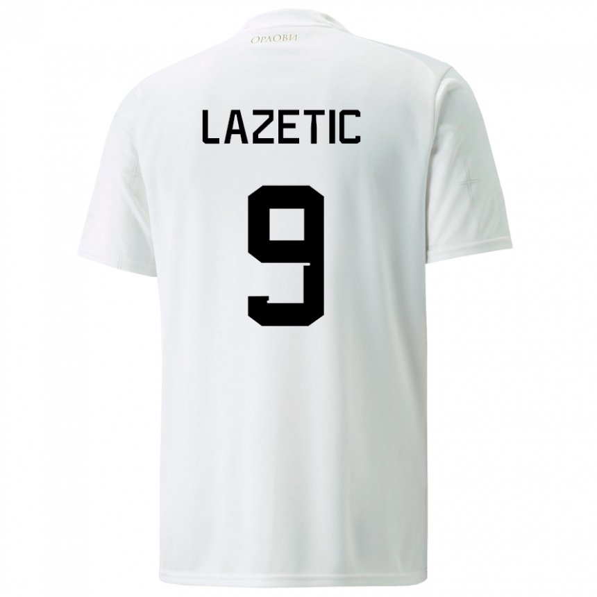 Niño Camiseta Serbia Marko Lazetic #9 Blanco 2ª Equipación 22-24 La Camisa