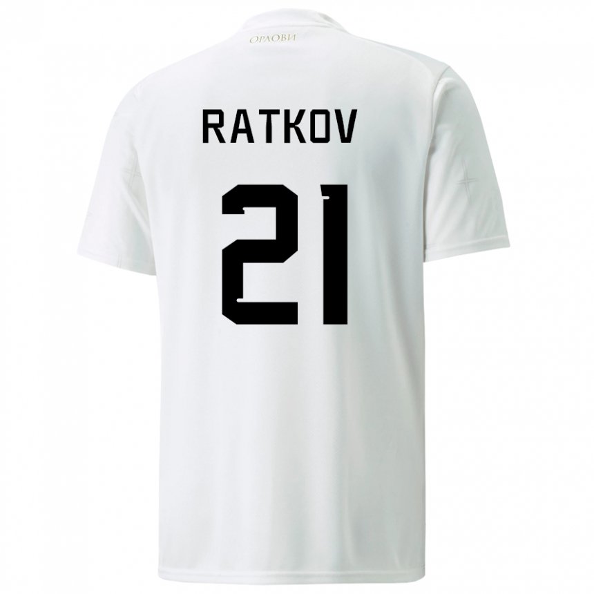 Niño Camiseta Serbia Petar Ratkov #21 Blanco 2ª Equipación 22-24 La Camisa