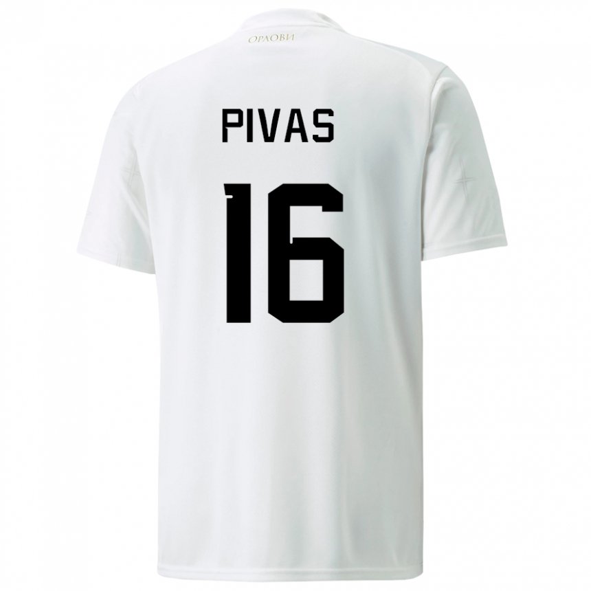 Niño Camiseta Serbia Miodrag Pivas #16 Blanco 2ª Equipación 22-24 La Camisa