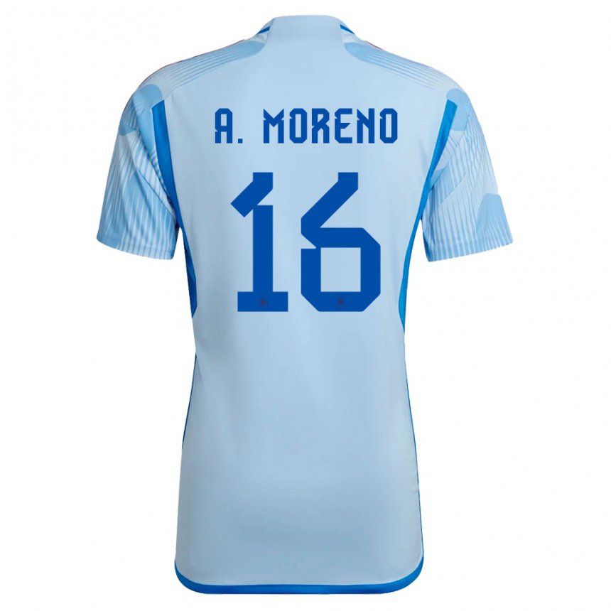 Niño Camiseta España Antonio David Moreno #16 Cielo Azul 2ª Equipación 22-24 La Camisa