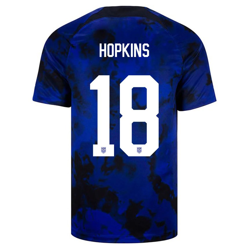 Niño Camiseta Estados Unidos Jackson Hopkins #18 Azul Real 2ª Equipación 22-24 La Camisa