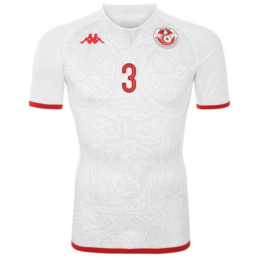 Niño Camiseta Túnez Rayen Hadded #3 Blanco 2ª Equipación 22-24 La Camisa