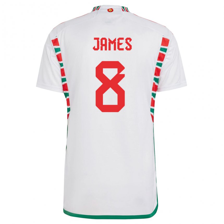 Niño Camiseta Gales Angharad James #8 Blanco 2ª Equipación 22-24 La Camisa