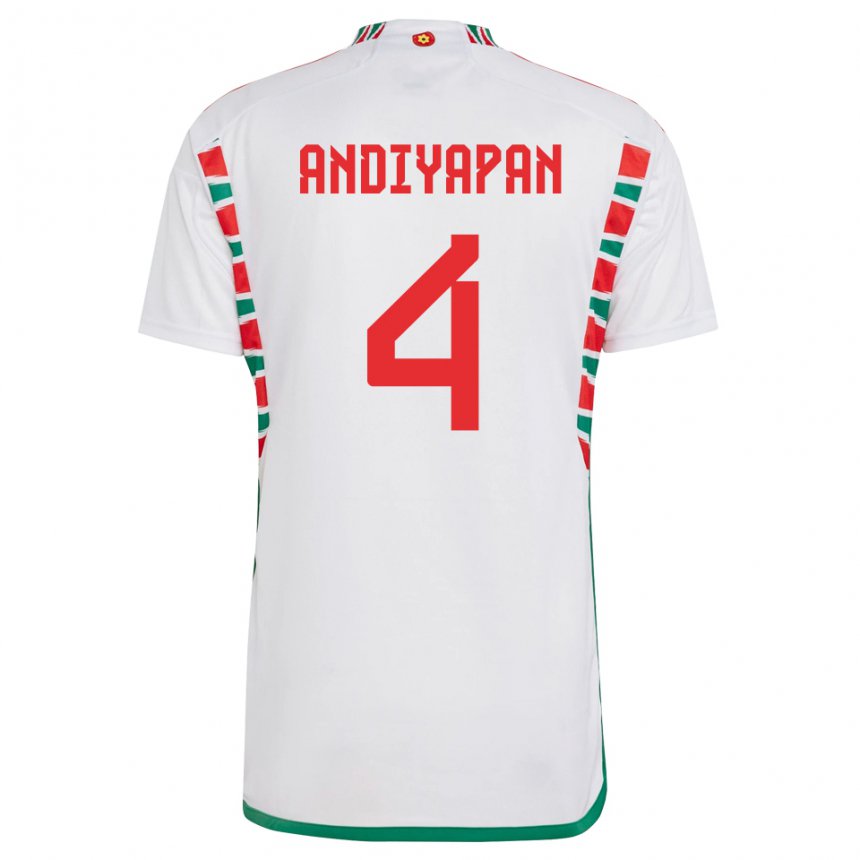 Niño Camiseta Gales William Andiyapan #4 Blanco 2ª Equipación 22-24 La Camisa