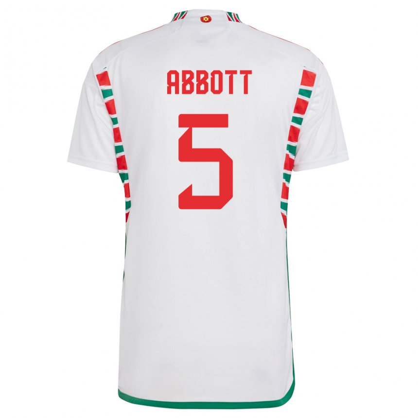 Niño Camiseta Gales George Abbott #5 Blanco 2ª Equipación 22-24 La Camisa
