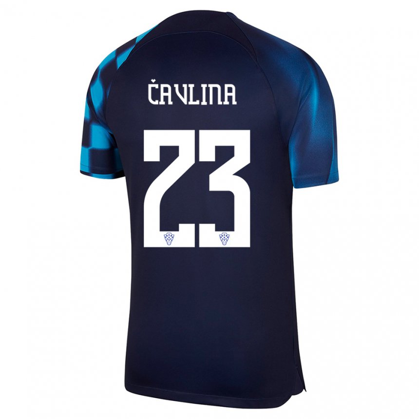 Niño Camiseta Croacia Nikola Cavlina #23 Azul Oscuro 2ª Equipación 22-24 La Camisa