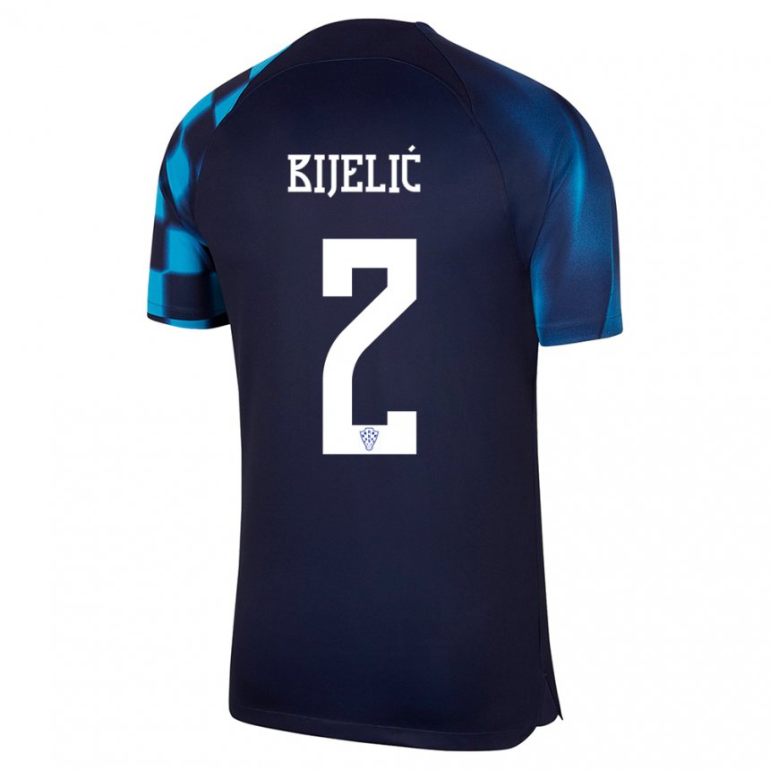 Niño Camiseta Croacia Dario Bijelic #2 Azul Oscuro 2ª Equipación 22-24 La Camisa