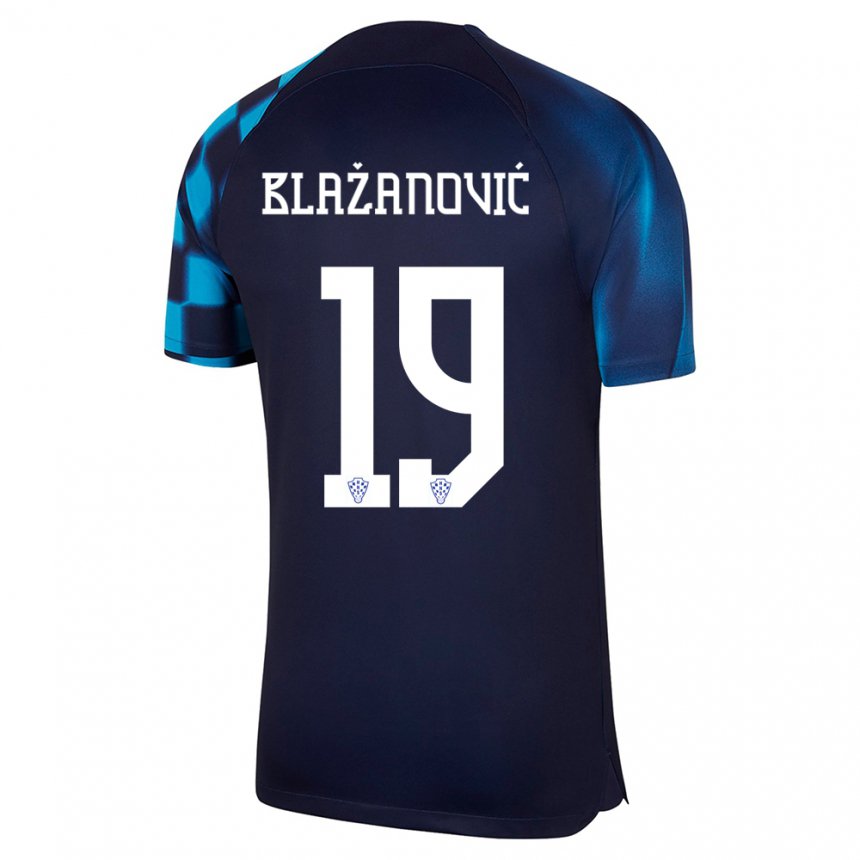 Niño Camiseta Croacia Antonio Blazanovic #19 Azul Oscuro 2ª Equipación 22-24 La Camisa