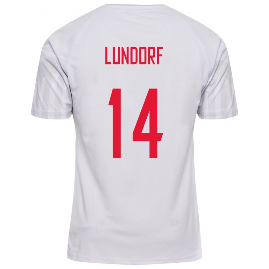 Niño Camiseta Dinamarca Matilde Lundorf #14 Blanco 2ª Equipación 22-24 La Camisa