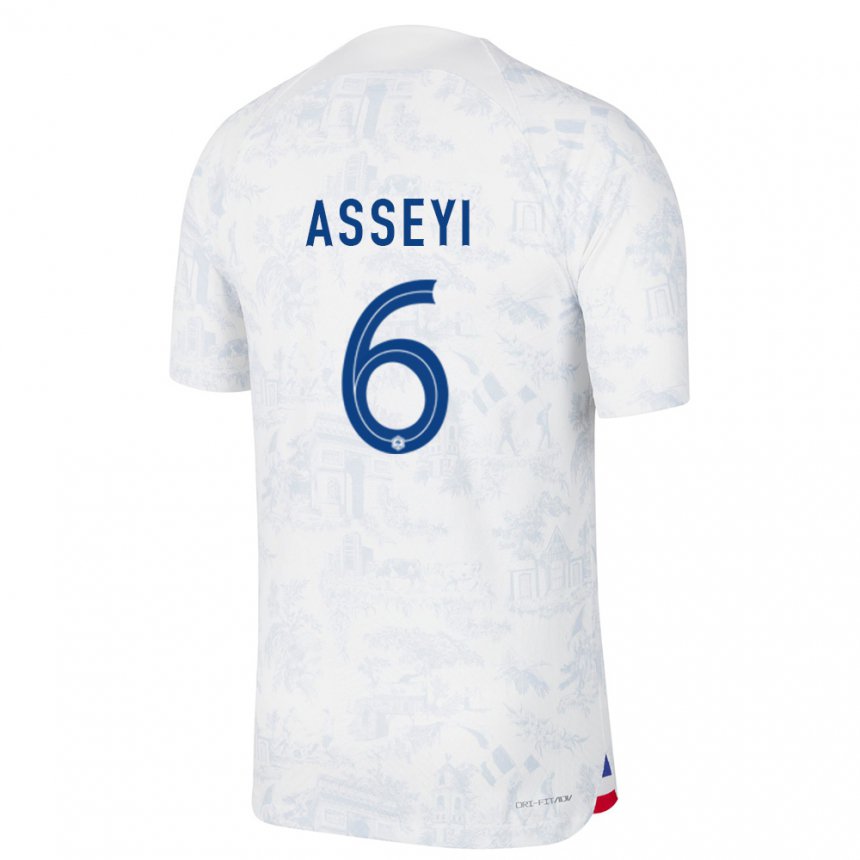 Niño Camiseta Francia Viviane Asseyi #6 Blanco Azul 2ª Equipación 22-24 La Camisa