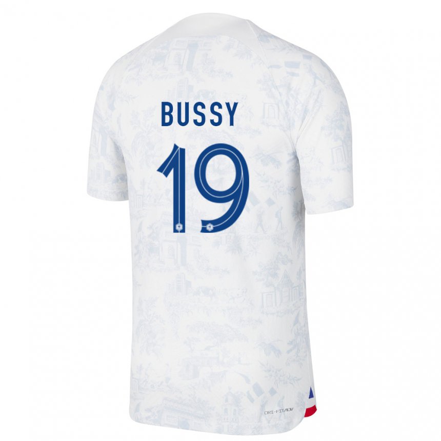 Niño Camiseta Francia Kessya Bussy #19 Blanco Azul 2ª Equipación 22-24 La Camisa