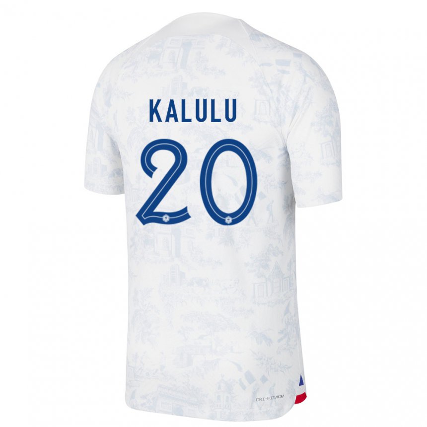 Niño Camiseta Francia Pierre Kalulu #20 Blanco Azul 2ª Equipación 22-24 La Camisa
