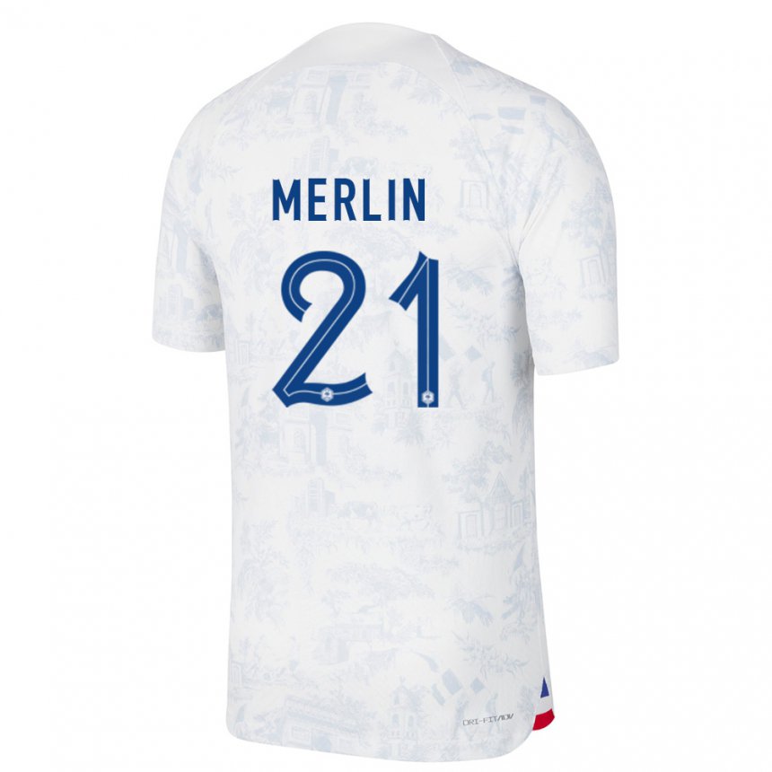 Niño Camiseta Francia Quentin Merlin #21 Blanco Azul 2ª Equipación 22-24 La Camisa