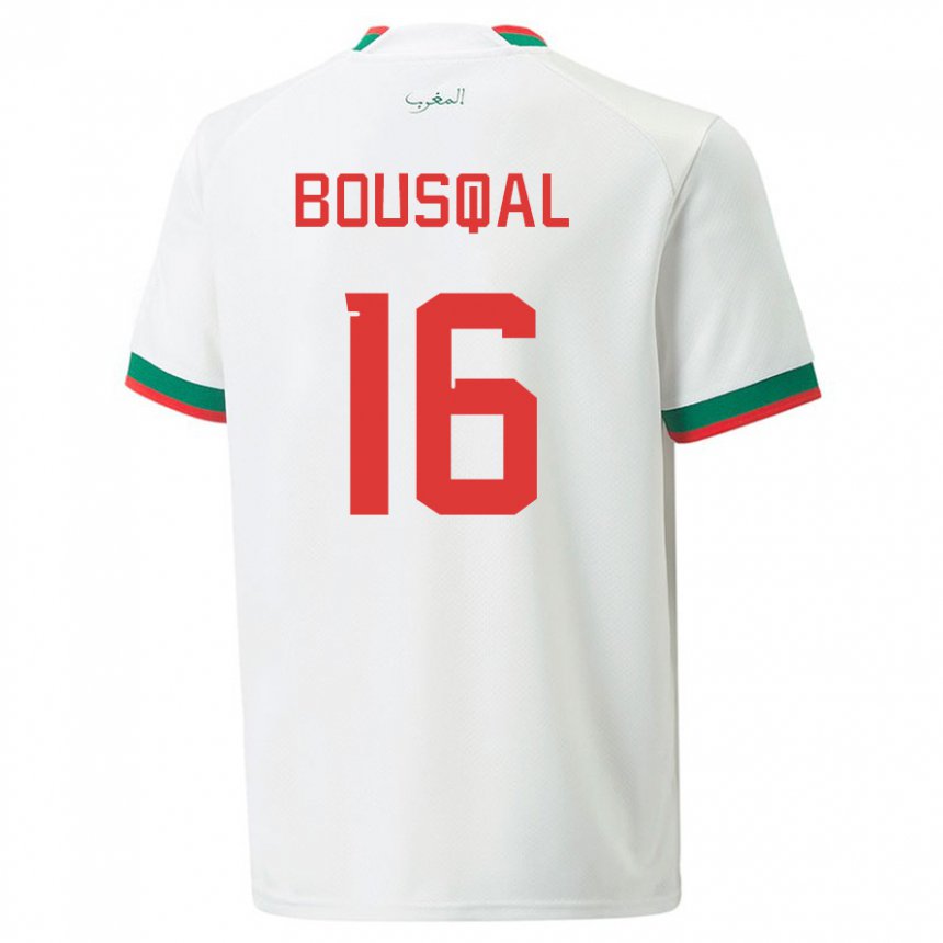 Niño Camiseta Marruecos Hamza Bousqal #16 Blanco 2ª Equipación 22-24 La Camisa