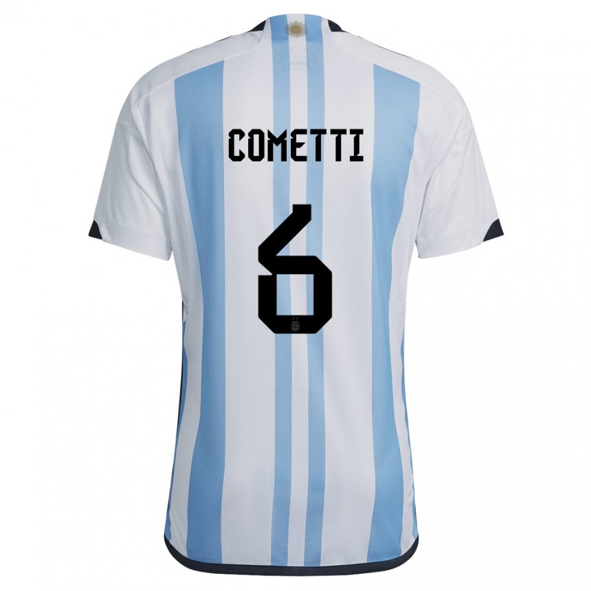 Hombre Camiseta Argentina Aldana Cometti #6 Blanco Cielo Azul 1ª Equipación 22-24 La Camisa