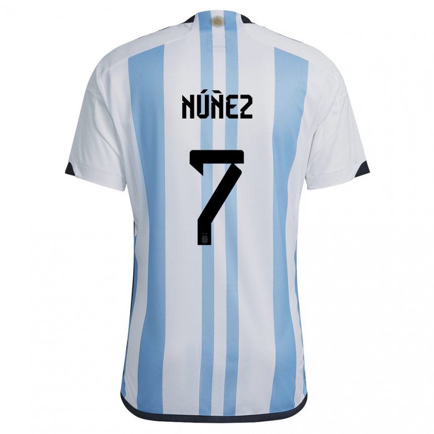 Hombre Camiseta Argentina Romina Nunez #7 Blanco Cielo Azul 1ª Equipación 22-24 La Camisa