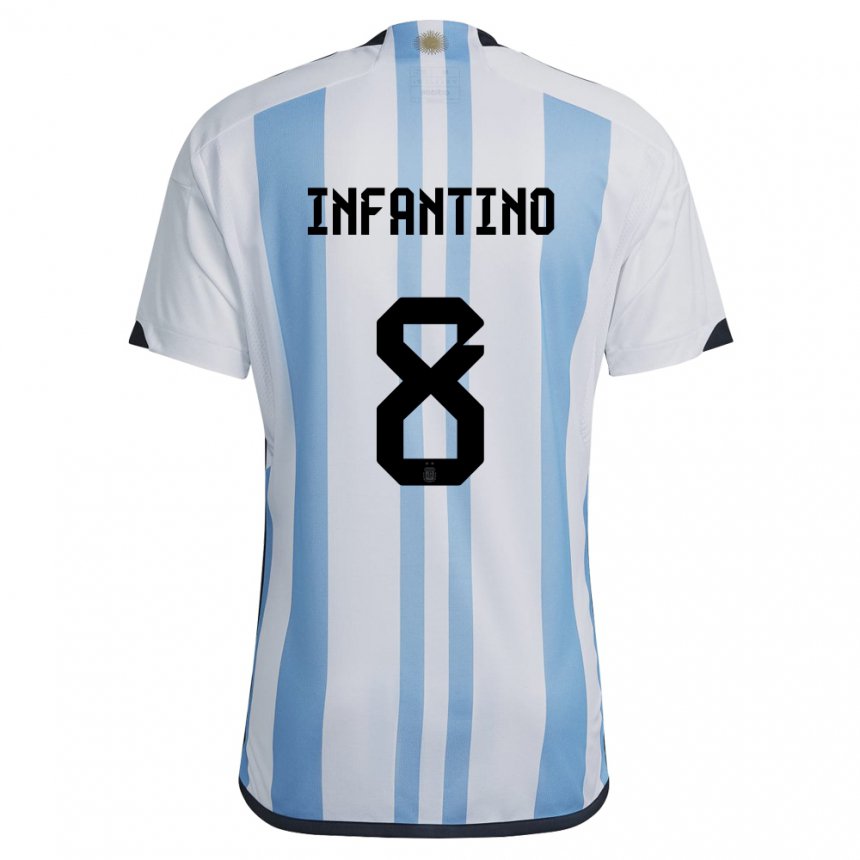 Hombre Camiseta Argentina Gino Infantino #8 Blanco Cielo Azul 1ª Equipación 22-24 La Camisa