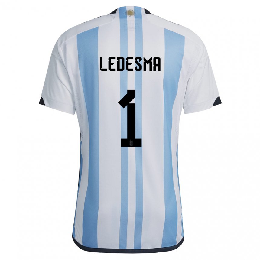 Hombre Camiseta Argentina Jeremias Ledesma #1 Blanco Cielo Azul 1ª Equipación 22-24 La Camisa