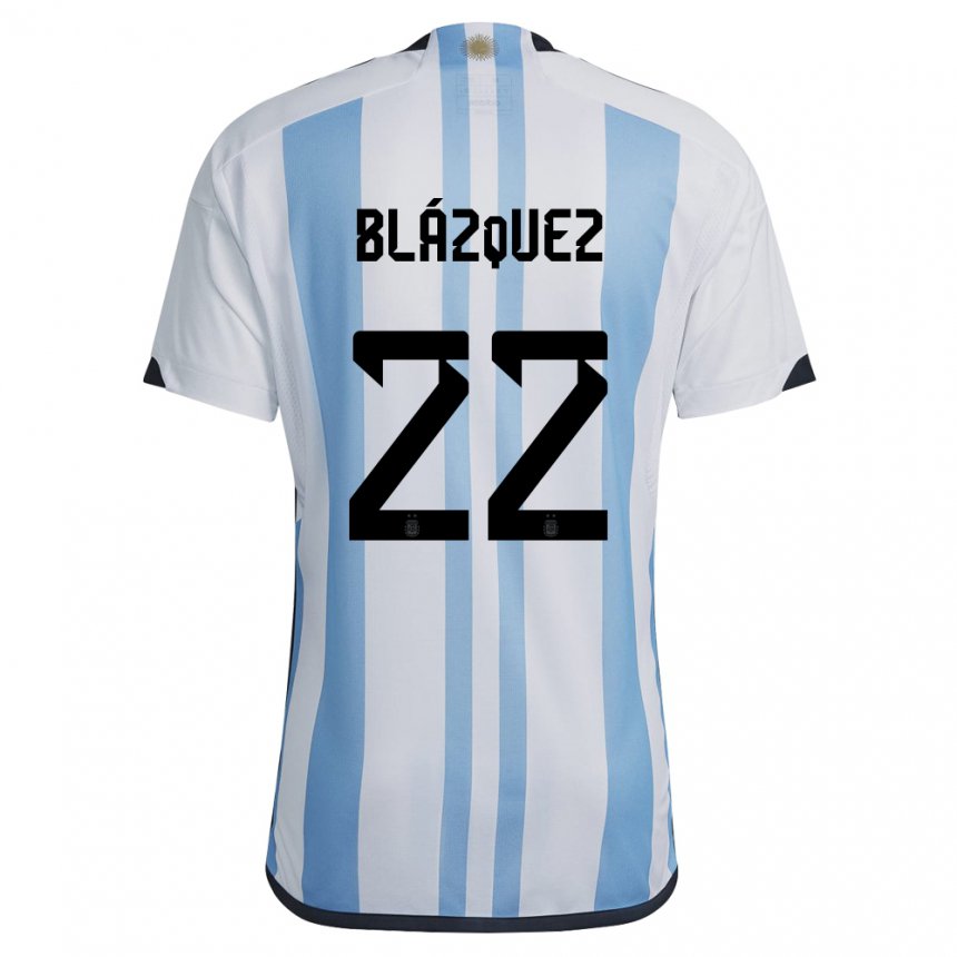 Hombre Camiseta Argentina Joaquin Blazquez #22 Blanco Cielo Azul 1ª Equipación 22-24 La Camisa