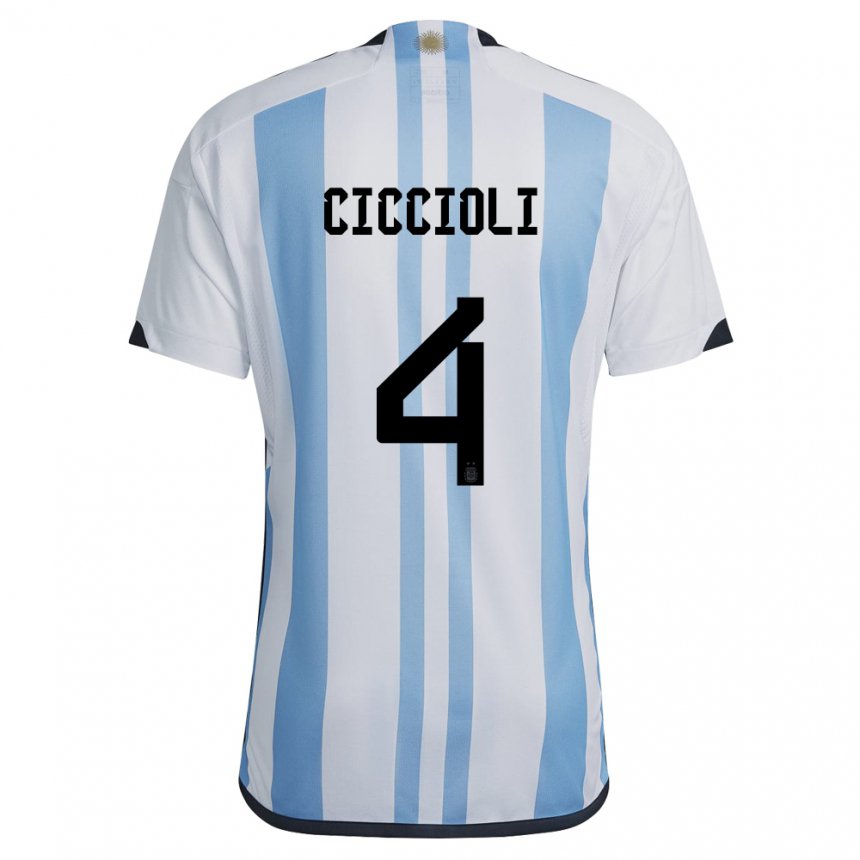 Hombre Camiseta Argentina Ulises Ciccioli #4 Blanco Cielo Azul 1ª Equipación 22-24 La Camisa