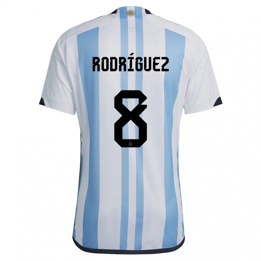 Hombre Camiseta Argentina Agustin Rodriguez #8 Blanco Cielo Azul 1ª Equipación 22-24 La Camisa