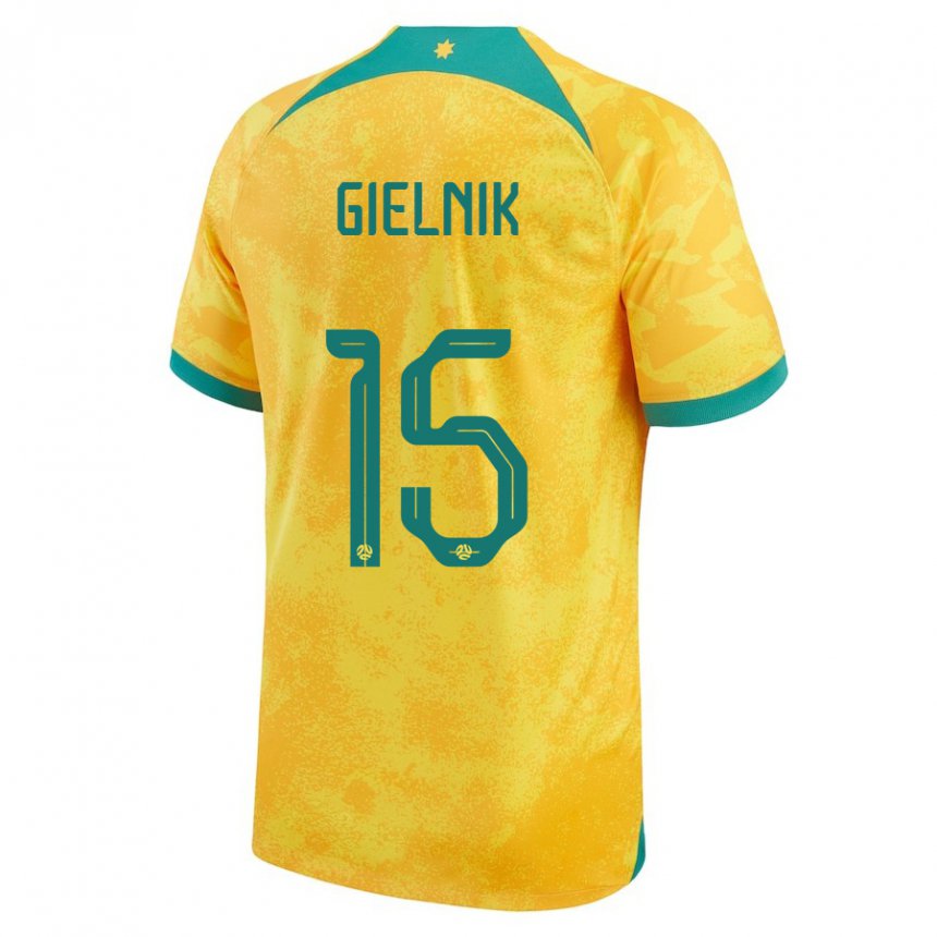 Hombre Camiseta Australia Emily Gielnik #15 Dorado 1ª Equipación 22-24 La Camisa