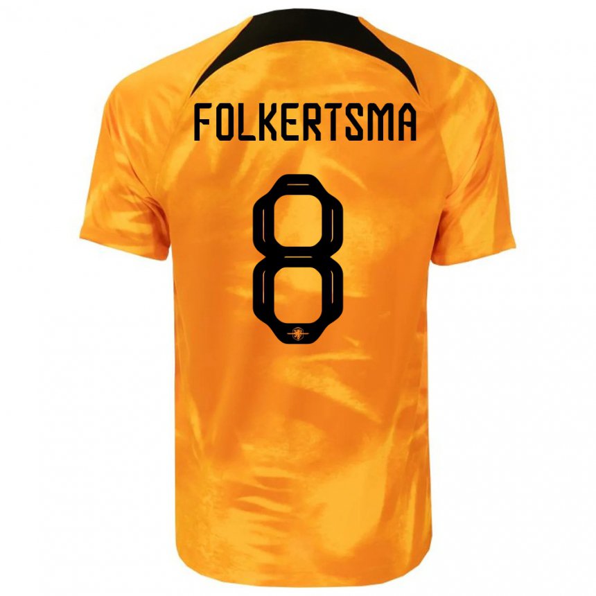 Hombre Camiseta Países Bajos Sisca Folkertsma #8 Naranja Láser 1ª Equipación 22-24 La Camisa