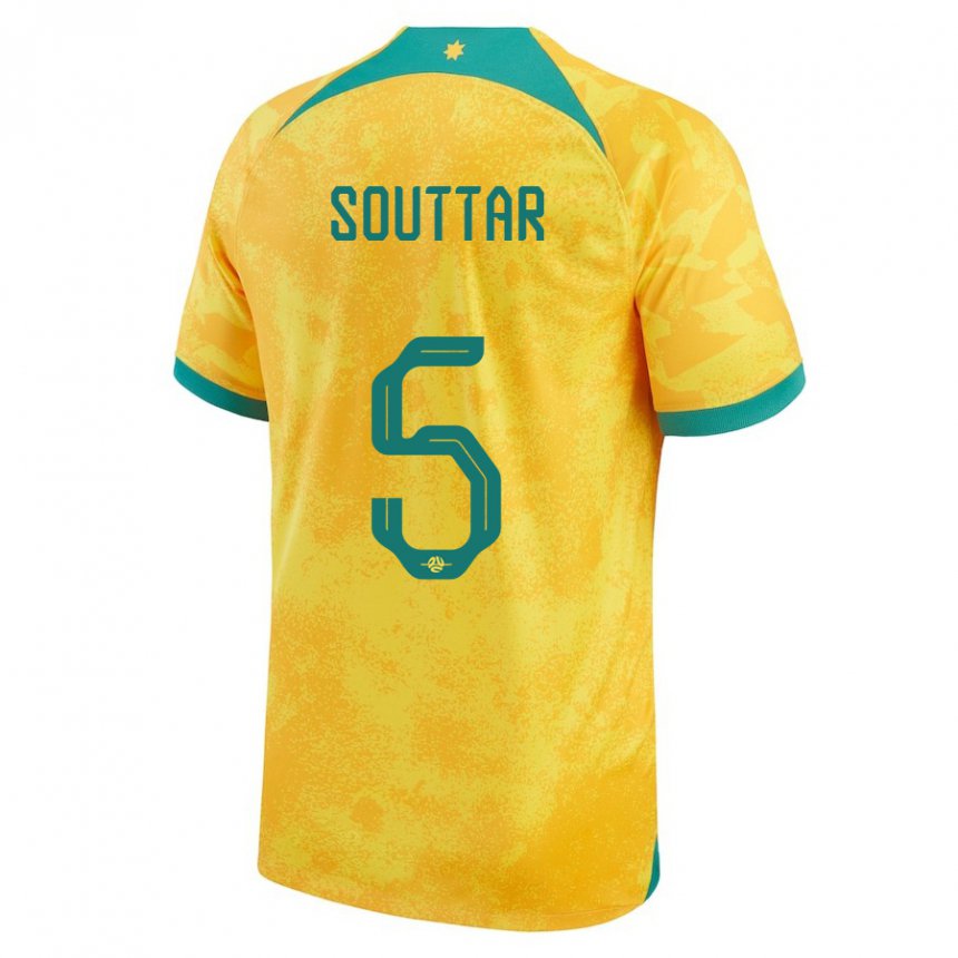 Hombre Camiseta Australia Harry Souttar #5 Dorado 1ª Equipación 22-24 La Camisa