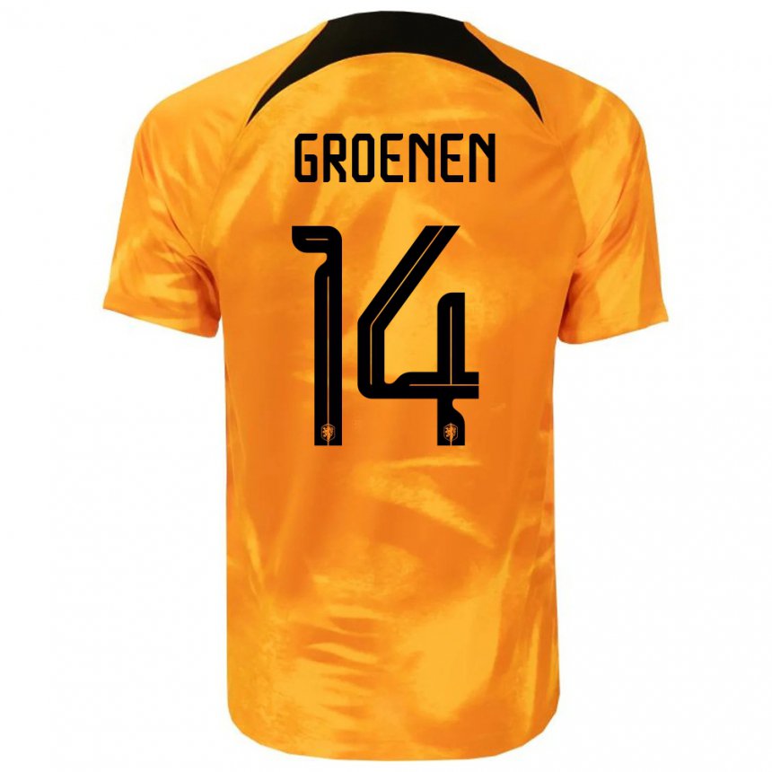 Hombre Camiseta Países Bajos Jackie Groenen #14 Naranja Láser 1ª Equipación 22-24 La Camisa