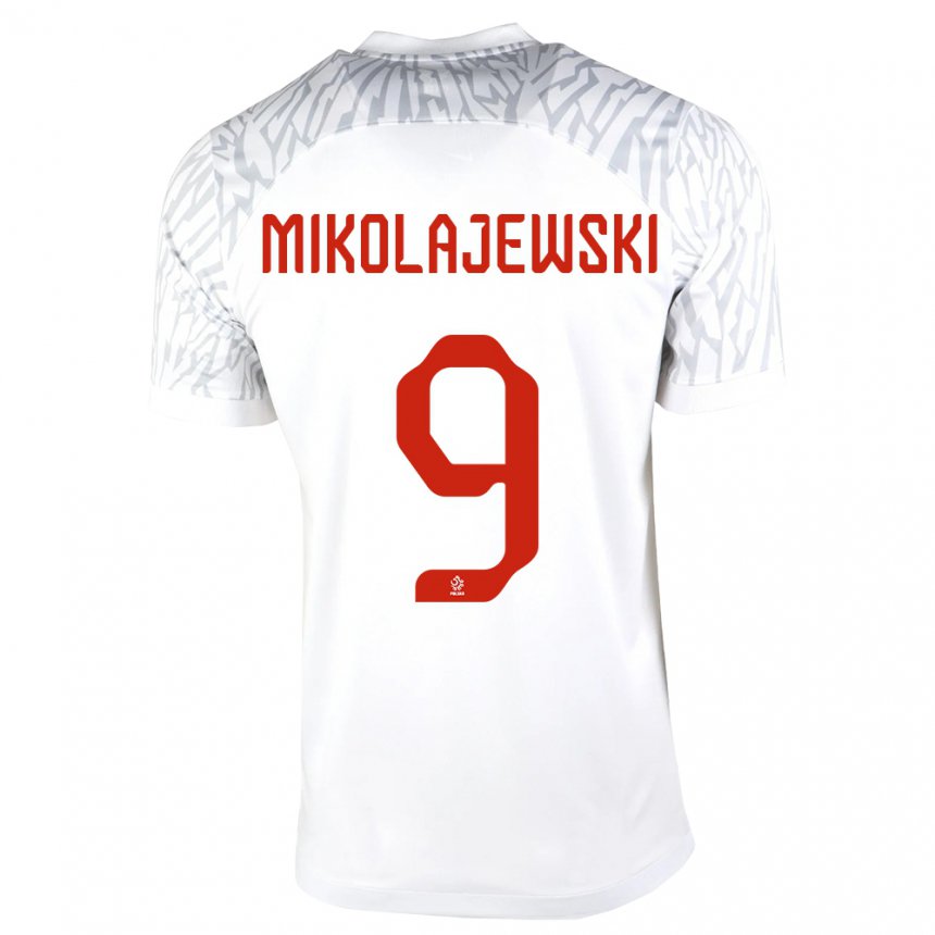 Hombre Camiseta Polonia Daniel Mikolajewski #9 Blanco 1ª Equipación 22-24 La Camisa