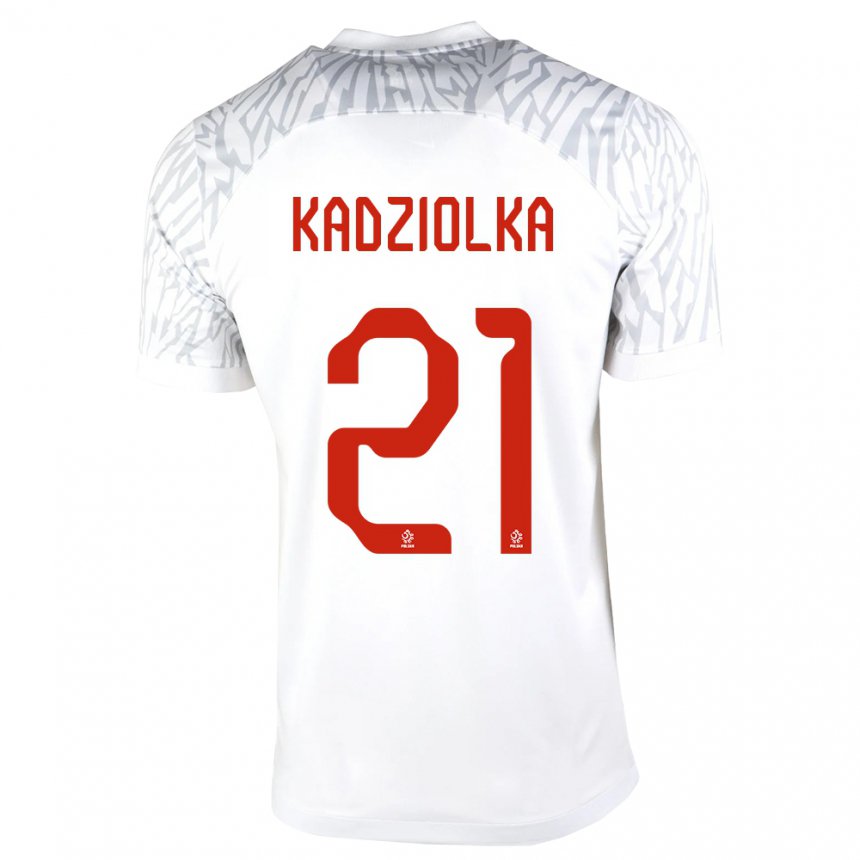 Hombre Camiseta Polonia Szymon Kadziolka #21 Blanco 1ª Equipación 22-24 La Camisa