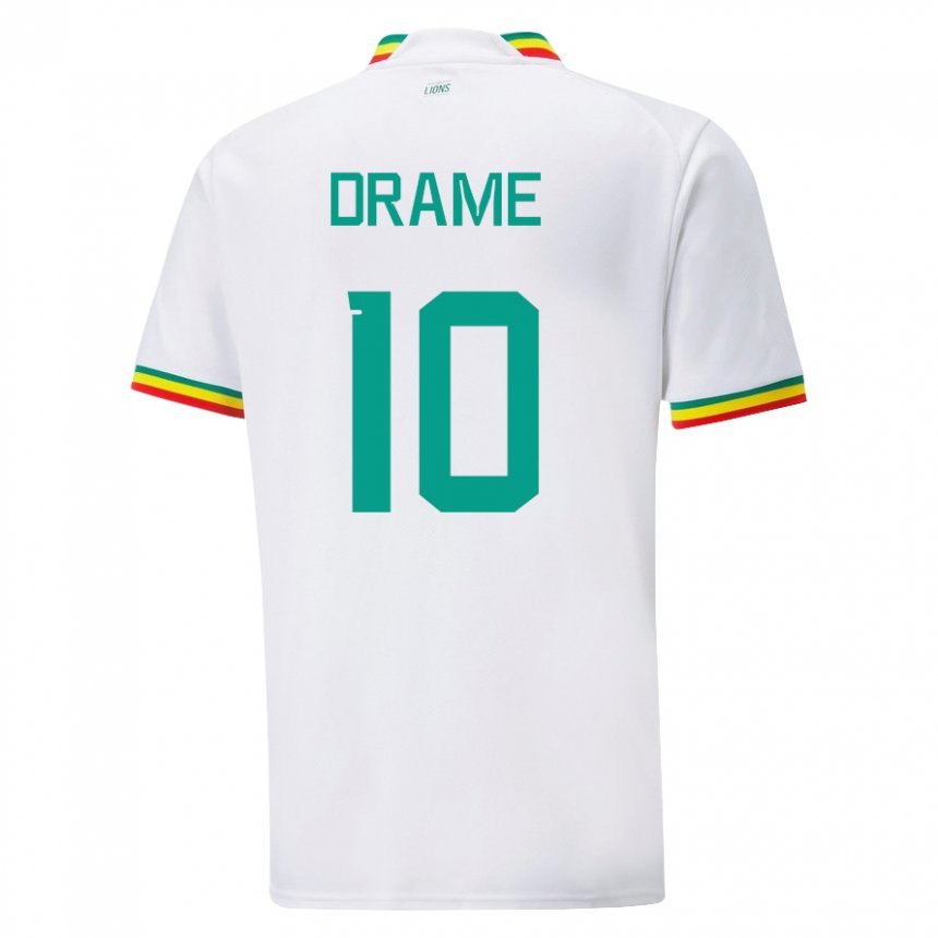 Hombre Camiseta Senegal Ibrahima Drame #10 Blanco 1ª Equipación 22-24 La Camisa