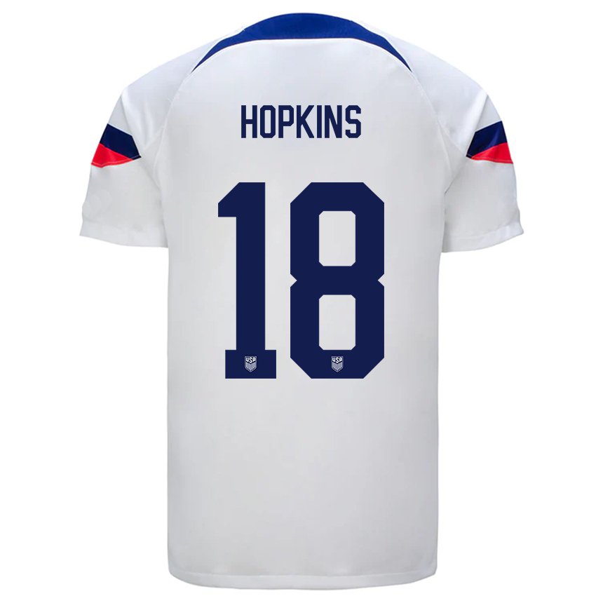 Hombre Camiseta Estados Unidos Jackson Hopkins #18 Blanco 1ª Equipación 22-24 La Camisa