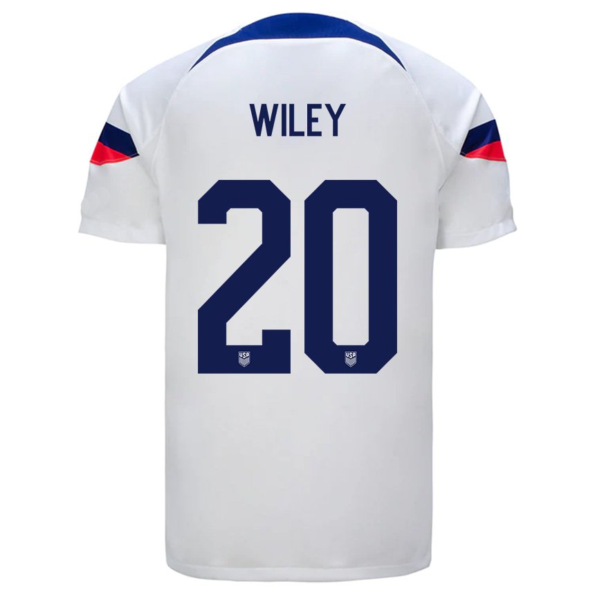Hombre Camiseta Estados Unidos Caleb Wiley #20 Blanco 1ª Equipación 22-24 La Camisa
