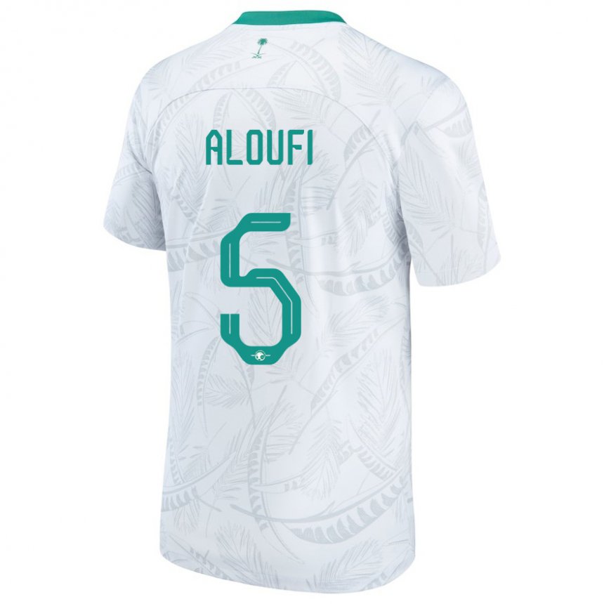Hombre Camiseta Arabia Saudita Mohammed Aloufi #5 Blanco 1ª Equipación 22-24 La Camisa