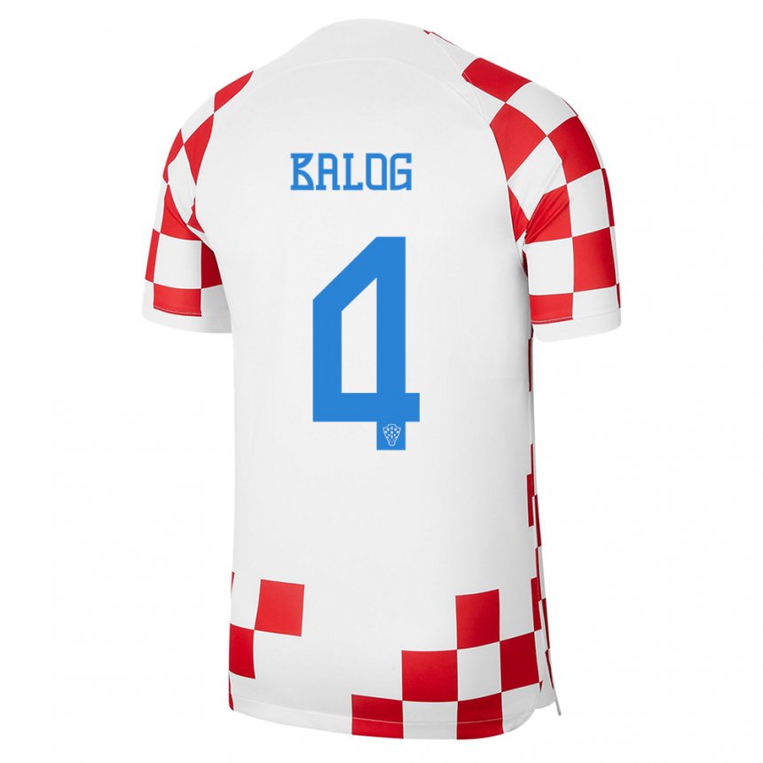 Hombre Camiseta Croacia Leonarda Balog #4 Rojo Blanco 1ª Equipación 22-24 La Camisa